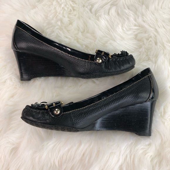 Arturo Chiang Black Leather Dress Wedge Sz 7.5 - Picture 4 of 8